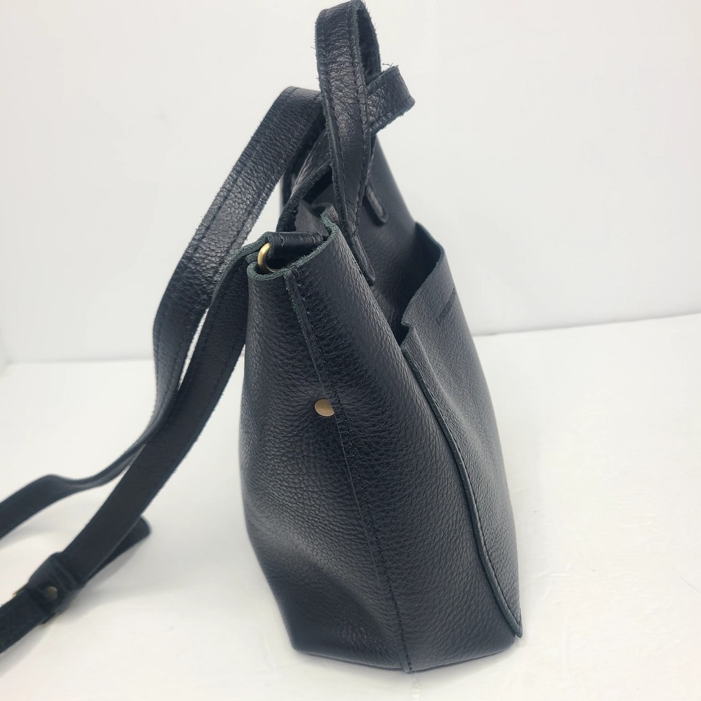 Portland Leather Goods Small Crossbody Tote Handbag Purse Black Pebbled Leather - Picture 4 of 6